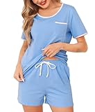 SHORTS DE PYJAMA: La taille élastique avec cordon de serrage assure la stabilité et le confort de votre short. Le pyjama d'été femme court est également facile à enfiler et à enlever. D'excellentes coutures et des ourlets parfaitement doublés assurent une qualité durable.