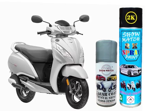 Image of Show Match 2k Scooter Spray Paint + Clear Coat compatible with (TVS Jupiter 125) (Pristine White)