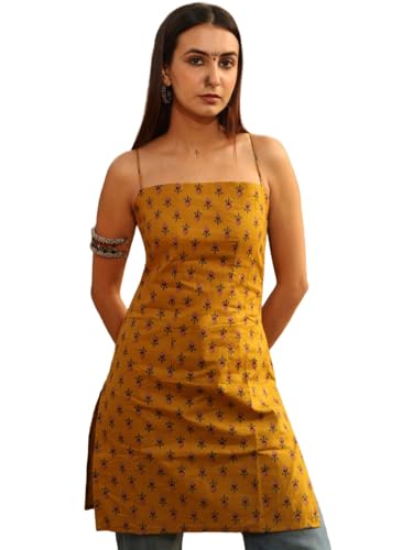 Image of GoSriKi Women's Printed Noodle Strap Short Kurti for Girls |Lace-up Back Design |Short Kurti for Women |Sleeveless Kurti Stylish