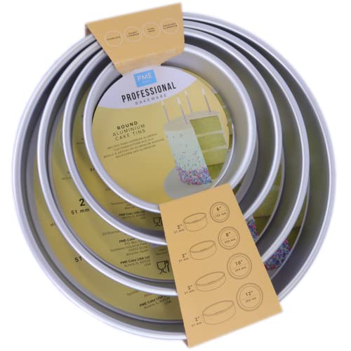 PME Round Cake Pans 6, 8, 10, 12-Inch x 2-Inch Deep, Set of 4,RNDB6810122, Silver, 6, 8, 10 and 12-inch - Image 2