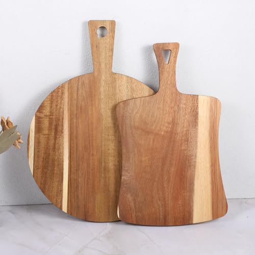 Set 2 Tablas de Cortar de Madera con Mango y Forma Redonda miniatura 1