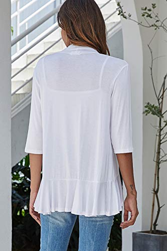 Image of Bluetime Women Casual Lightweight Open Front Cardigans Soft Draped Ruffles 3 /4 Sleeve Cardigan (S-3XL)