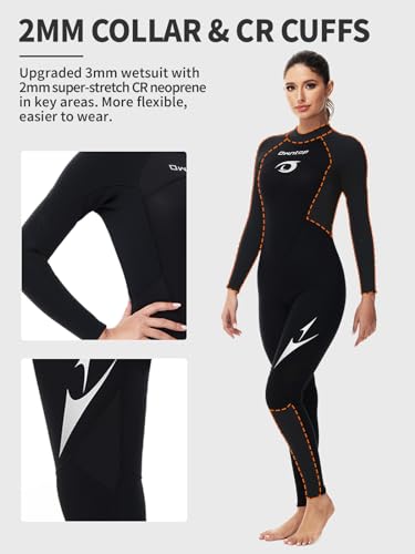 Owntop Neopreno Mujer 3/2mm Completo, Traje de Neopreno de Invierno de Manga Larga Ultra-Elástico, Cremallera Trasera Traje de Neopreno para Surf y Buceo para Adultos, Mujer Negro XL - imagen 5