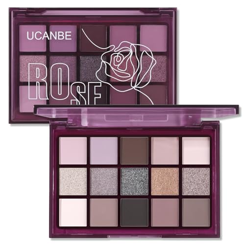 UCANBE Paletas de Sombras de Ojos 15 Coloridas - Profesionales Paletas de Maquillaje Larga Duración - Sombra de Ojos Brillantes y Mate Personalidad Audaz Brillante(Rose)