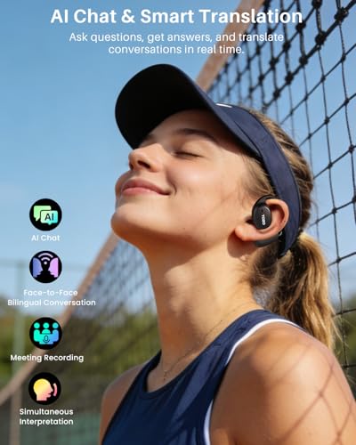 Image of TOZO Real-Time AI Translation Earbuds, 80H Playtime Translator Ear Buds, Digital Display, AI Clear Calls, Comfortable Wear Open Ear Earbuds, AI Bluetooth Headphone for Travel Meeting Learning, Black