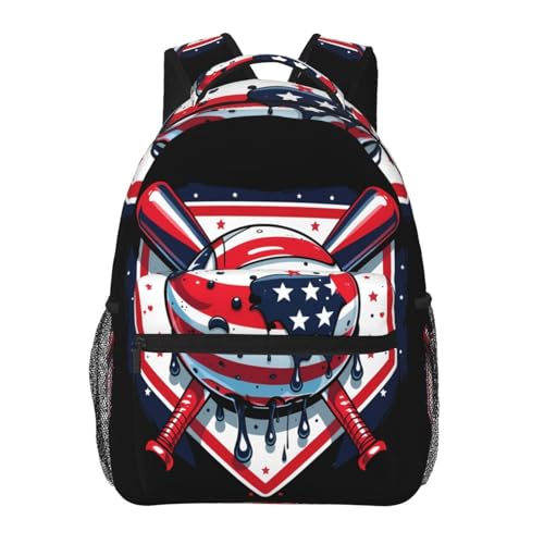 Baseball Drip Ice Cream American Flag Game Day Backpack Multipurpose Shoulder Bag Capacity Gym Outdoor Hiking Travel Camping Gym Daypack 16in
