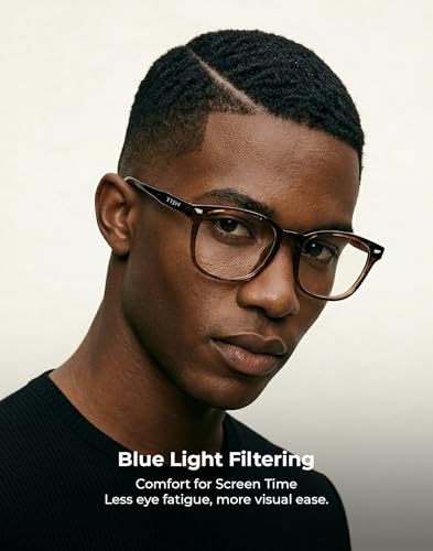 Image of TIJN Premium Blue Light Blocking Glasses for Women Men Computer Gaming Use | Square TR90 Frame Nerd Eyeglasses Anti Blue Ray with Red, Orange, Clear Lens for Computer, Phone, TV and Evening Screen Use