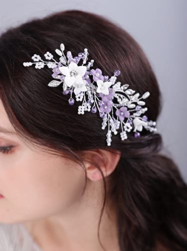 JWICOS Bridal Flower Hair Clips Wedding Hair Comb Pearl Wedding Hair Accessories for Women and Girls