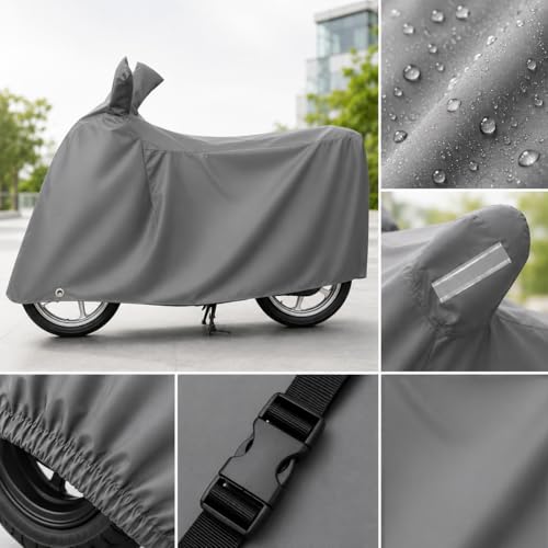 Image of Sulfar 100% Waterproof Universal Bike Cover UV Protection & Dustproof Bike Body Cover for Two Wheeler Bike Scooter Scooty Activa (Grey)