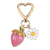 装飾ハートキーリング ストロベリーデイシステーマ 丈夫な樹脂素材 飛沫防止デザイン 日常使用アイテム ストロベリーハートキーホルダー