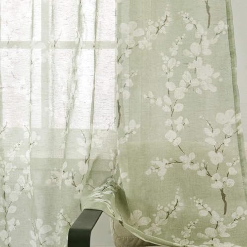 Image of BFAM Sheer Curtain with Floral Print, Premium Printed Sheer Drapes, Eyelet /Grommet Curtain for Living Room, Bedroom, Light Filtering Curtains, Green Floral 5 Feet,Pack of 1 Curtain