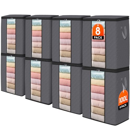 Sacs de rangement pliables grand volume 100L pour placard et vêtements gris