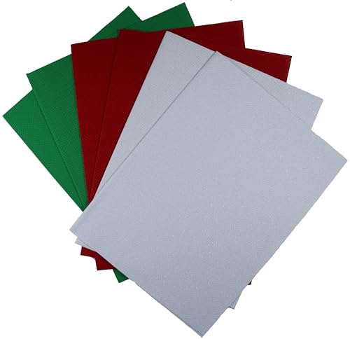 Image of KCS 6 pc of 12 inch x 18 inch(30cmx45cm) 14CT Counted Cotton Aida Cloth Cross Stitch Fabric (Red+Green+White Opal)