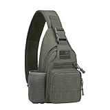 ZHIERNA Tactical Crossbody Bag for Men with Water Bottle Holder, MOLLE EDC Shoulder Sling Chest Bags with USB Charging Port for Travel Walk(Grey Green)
