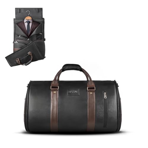 Image of Bayne Convertible Large Size Garment Duffel Bag for Travel, Carry on Garment Duffel Bag for Men and Women - 2 in 1 Hanging Suitcase Suit Travel Bag (Faux Leather, Black)