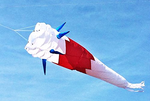 Amazona's Presentz Rainbow Twister Rotating Tube Tail with Streamers, Spinning Wind Sock, Kite Accessories, 58 Inches, Eye Catching (White - Red)