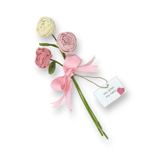 Happy Threads|Handmade Crochet Button Roses Flower Bouquet,Eco-Friendly & Elegant Floral Arrangements for Sisters,Best Decorative & Gifting Items for Home and Office