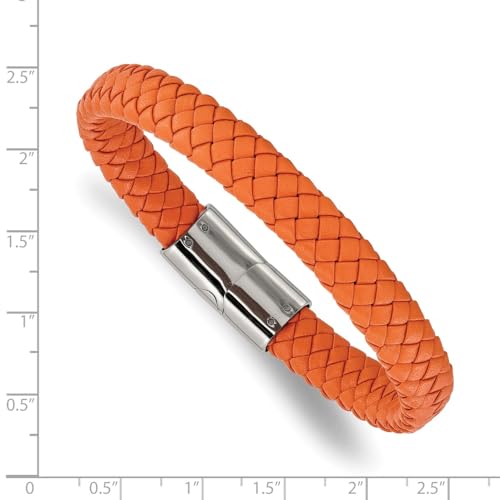 Pulsera de cuero trenzado naranja pulido para hombre 8.25 in miniatura 4