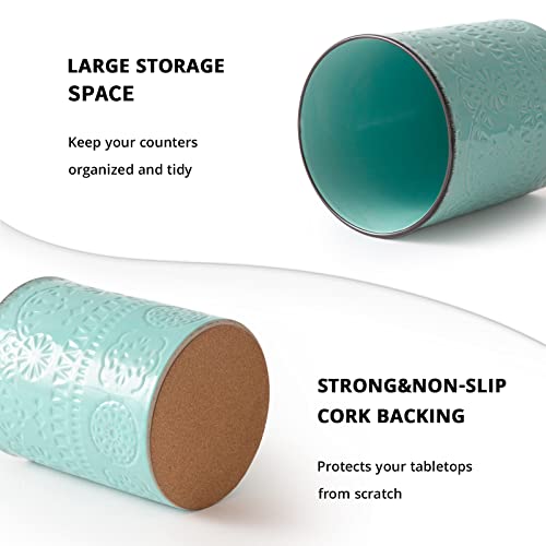 LIFVER Keukengerei Houder, 6,6 ″ Gebruiksvoorwerp Houder voor keukenaanrecht, Boerderij Koken Gebruiksvoorwerp Houder, Keramische Gebruiksvoorwerp Crock voor Keukendecoratie, Tafelbescherming Kurkmat, Zware en Stabiel, Teal Blue - Image 8