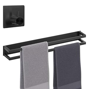 Smartpeas Enkele Zelfklevende Handdoekrail – Handdoekhouder Voor Badkamer – Zwart Poedercoat Roestvrij Staal – Horizontale Hand Handdoek Rail Muur Gemonteerd – Plus: Zelfklevende Haak