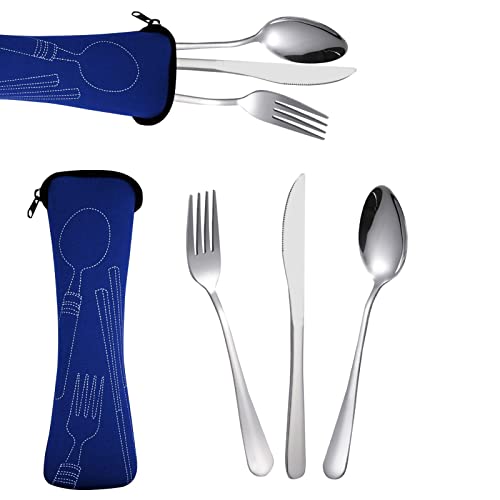 Voyage Ensemble Couverts Set, Couverts portatifs en Acier Inoxydable, Couverts de Camping avec Étui en Néoprène pour Camping,Pique-Nique, Festivals et Les Voyages