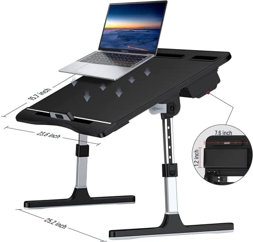 Image of Laptop Desk for Bed, Lap Desks Trays with Double Storage Drawers, Adjustable Premium Leather Laptop Stand with Extra Drawstring Bag, Foldable Lap Table for Eating, Working, Writing and Drawing