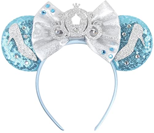 Image of CLGIFT Rose gold Minnie Ears,Pick your color, Iridescent Minnie Ears, Silver gold blue minnie ears, Rainbow Sparkle Mouse Ears,Classic Red Sequin Minnie Ears (Princess Cinderella)