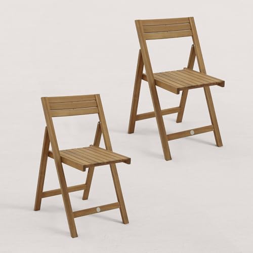 JJ. Lot de 2 chaises de Jardin Pliantes en Bois Julie Chaise livrée montée Légère et Pratique Lot de 2 Bois Naturel Clair