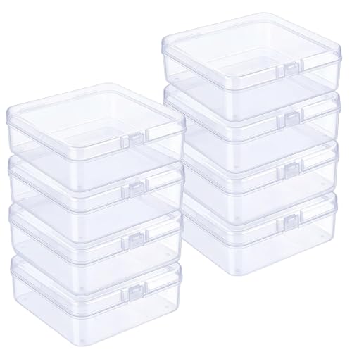 Image of 8-Pack Clear Plastic Storage Box, 4.9 inch x 4.9 inch x 1.4 inch Square Organizer Box with Hinged Lid & Latch, Small Storage Box Set for Crafts, Beads, Desk Pets, Drawer Organization