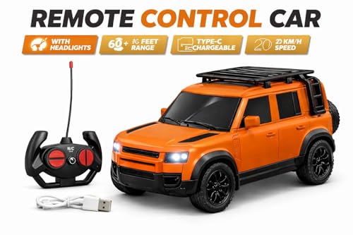 Image of TEC TAVAKKAL Remote Control Car for Kids & Adults, 50 Km /h High Speed RC Car with LED Headlights, 60+ Feet Range, Type-C Rechargeable Off-Road SUV Toy Car, 4 Direction Control (Orange)