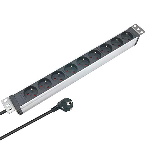 Waytex 37332 regleta de 9 tomas con soporte de aluminio resistente para rack