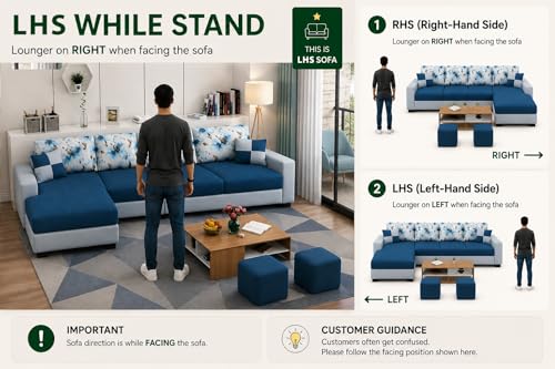 Image of Casaliving Rolando 6 Seater L Shape Sofa Set with 2 Puffy for Living Room (Green) Left Side Sofa Set for Living Room | Hall| Office Room