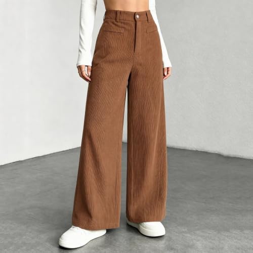 Corduroy Pants Women Wide Leg High Waisted Zipper Button Casual Trousers - image 6