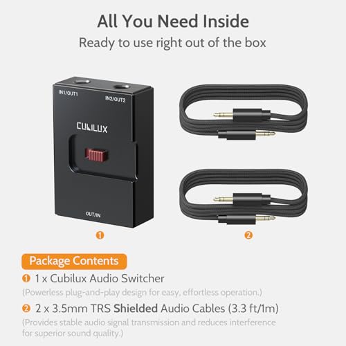 Cubilux 3.5mm Audio Selector, Bidirectional 2-In-1-Out or 1-In-2-Out 1/8-in TRS Headphone Switcher, Ultra-Compact Aluminum Case Passive Toggle A/B AUX Switch Box for PC - Thumbnail 5