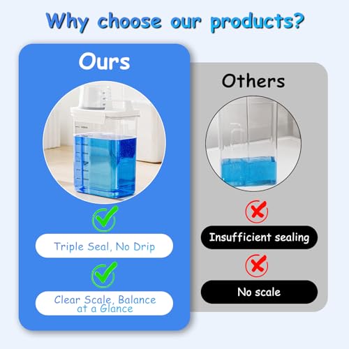 DMJJSD Luftdichter Waschmittelspender 1800 ML, 66oz Waschmittelbox für Pulver, Weichspülerspender mit Messbecher,Transparenter Behälter für Wäschezubehör,Aufbewahrungseimer,Weichspülerspender – Bild 7