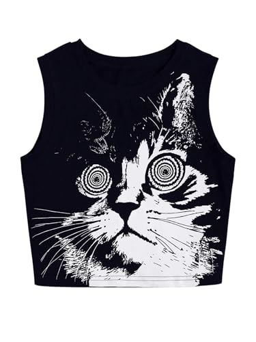 Floerns Women's Punk Animal Print Sleeveless Shirts Crew Neck Cute Crop Tank Top