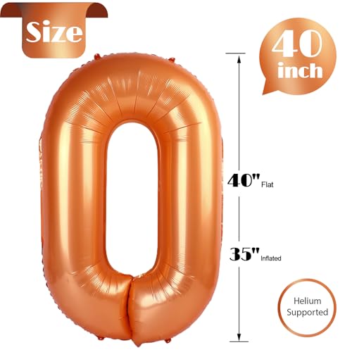 Image of Orange Number 0 Balloon 40 Inch, 0 Balloon Number for 10th 20th 30th 40th 50th 60th Birthday Decorations, Orange Party Supplies