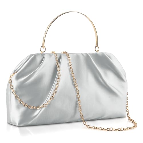 Image of ERKOON Clutch Purse for Women Elegant Pleated Evening Bag Crossbody Shoulder Handbag Envelope Bag with 2 Detachable Chain