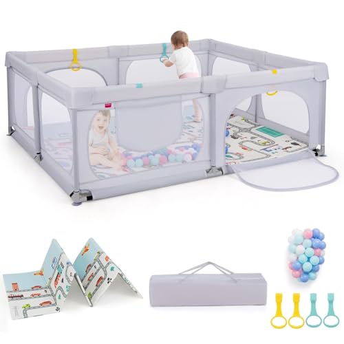 Parc pliable pour bébé 189x158 cm grand parc de jeu bébé gris clair matelas