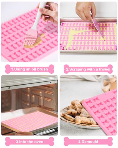 2 Stück Backmatte Hundekekse, Silikon Hundekekse Backform, Antihaftend Silikon Backmatte für hundeleckerlies, mit Schaber,Bürste,Kann für DIY Hundeleckerlies, Schokolade, Eiswürfel, Süßigkeiten, BPA-F
