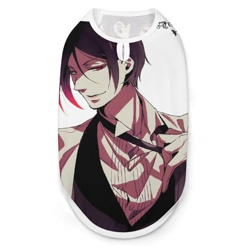 熱いアニメ セバスチャン・ミカエリス ペット服 犬服 ペットウェア 犬猫洋服 Tシャツ ドッグウェア 小中型犬服 柔らかい 袖なし 着脱やすい 可愛い 通気 お散歩 お出かけ服 脱毛保護 小型犬服 ペット用品 L