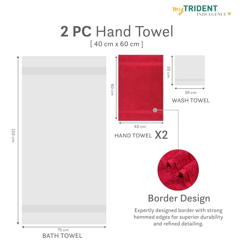 Image of Trident Towels for Hand, Indulgence Collection, 100% Cotton Towels for Men /Women, Premium Hand Towel Set, 600 GSM, 2 Pc Hand Towel, 40 cm x 60 cm - Blood Red