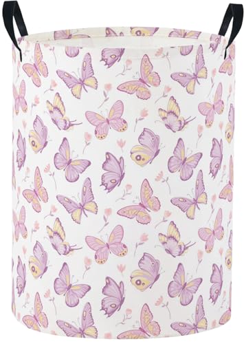 Image of Baby Laundry Basket Baby Nursery Hamper Kids Laundry Basket Toy Storage Bin for Boys Room Decor Gift Baskets for Bedroom Bathroom(Purple Butterfly)