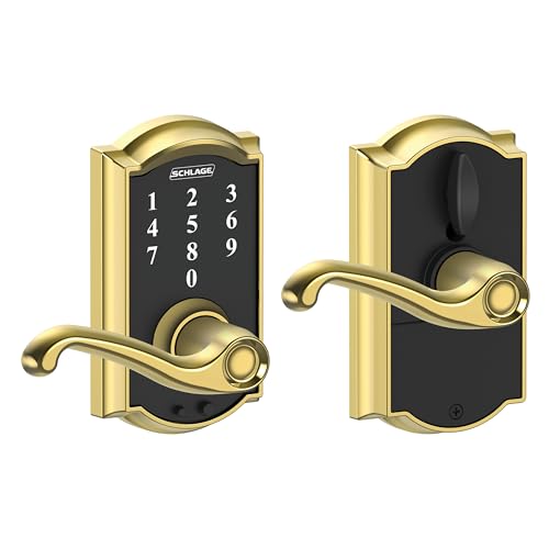 Schlage Touch Camelot Electronic Lock with Lever Handle, Touchscreen Keypad, Keyless Front Door Entry, Bright Brass, FE695 CAM 605 FLA by SCHLAGE - Used condition - US$67.45