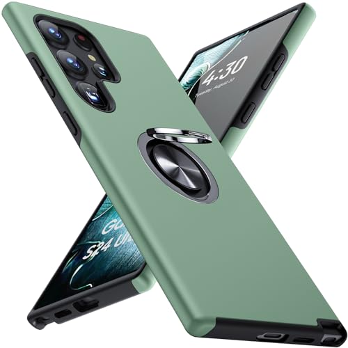 KOVASIA for Samsung Galaxy S24 Ultra Case with Stand, Slim Fit Shockproof Case for Samsung S24 Ultra, Full Body Protection Phone Case for Galaxy S24 Ultra-Support Magnetic Car Mount, Light Green