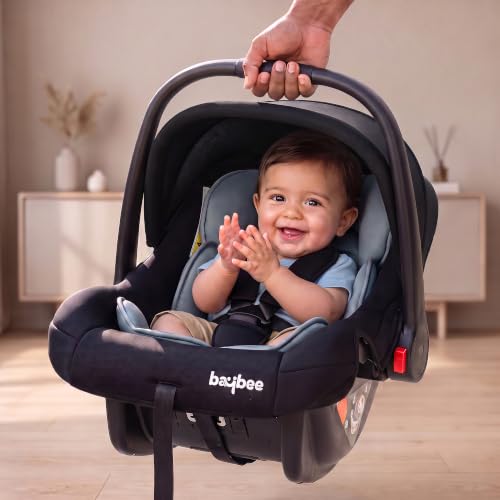 Image of Baybee Premium Baby Carry Cot for Newborn 0-15 Months, 4-in-1 Multipurpose Infant Rocker & Car Seat with Adjustable Handle, Safety Belt & Canopy | Travel Carrycot & Baby Car Seat | Weight Capacity Upto 25 Kgs (Black /Grey)