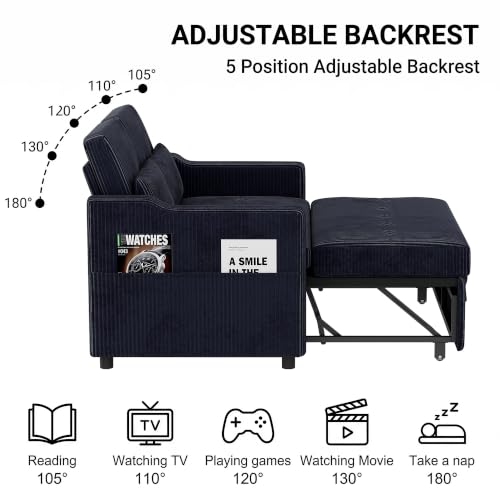 Image of 51.6 inch 3-in-1 Convertible Sleeper Sofa Bed, Pull Out Loveseat Couch with 5-Position Adjustable Backrest, USB & Type-C Ports, Side Storage Pockets, Corduroy Sofa Bed for Small Spaces