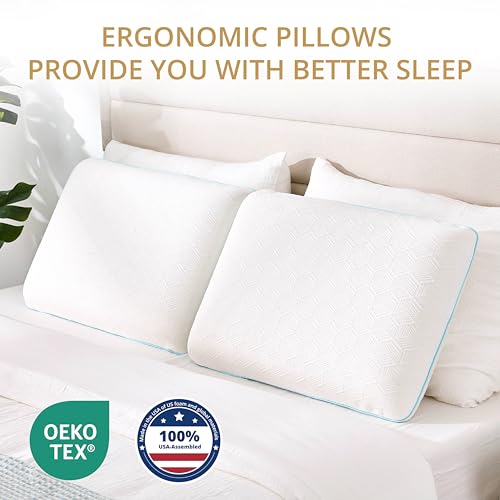 Image of EGOHOME Bed Pillow Standard Size - Memory Foam Made in USA - for Side, Back and Stomach Sleepers, Neck Support with Washable & Removable Cover, Medium Soft, 1 Pack