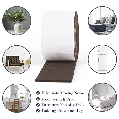 Pllieay 2 Pack Felt Strip Rolls With Adhesive Backing Heavy-Duty Felt Furniture Pads For Hardwood Floors And Rocking Chair To Protect Surface From Scratches & Damage(Brown, 118 X 2 X 0.12 Inch) #TOP3
