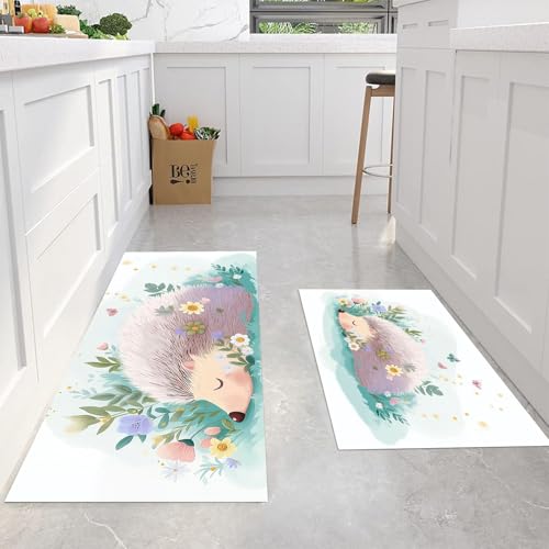 Alfombra de animal lindo para piso de pasillo y cocina moderna JEDTAKCT turquesa de 2 piezas 5